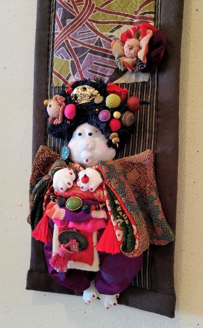 ぶす姫　ぶす人形　タペストリー　古布　福飾り　創作人形