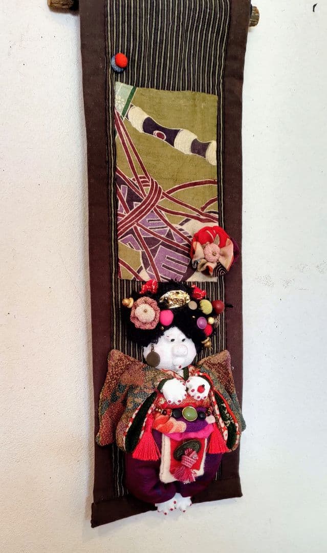 ぶす姫　ぶす人形　タペストリー　古布　福飾り　創作人形