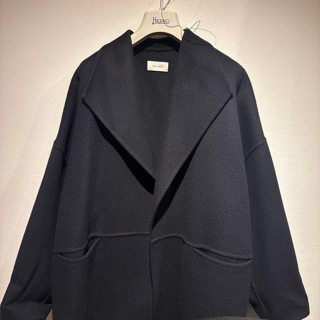 DES PRES ダブルフェイスメルトンビーバー ウィングカラーコート　ブラック