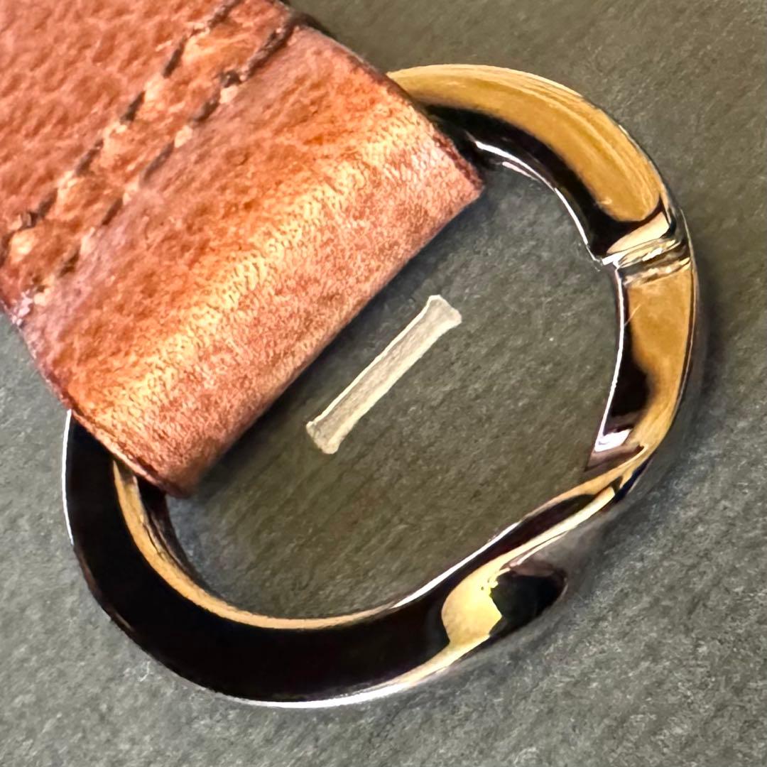 GUCCI ダークブラウンレザー&ガンメタシルバー キーリング キーホルダー極美