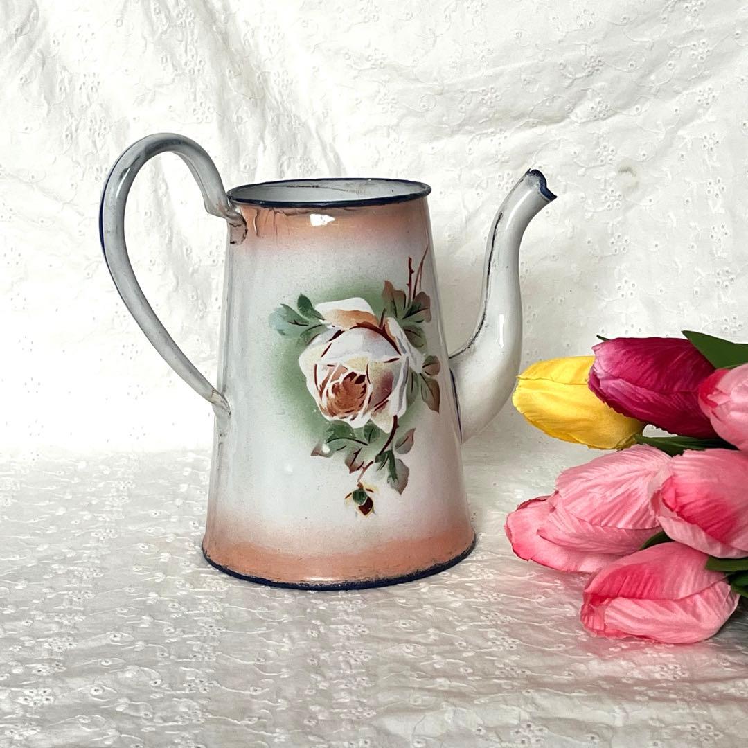 希少＊フランスアンティーク＊薔薇＊Japy＊コーヒーポット＊ピンク＊蓋無し