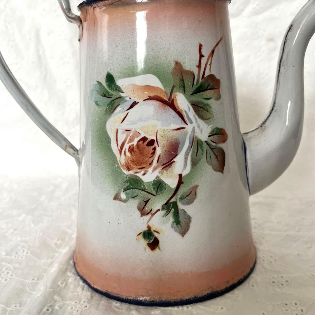希少＊フランスアンティーク＊薔薇＊Japy＊コーヒーポット＊ピンク＊蓋無し