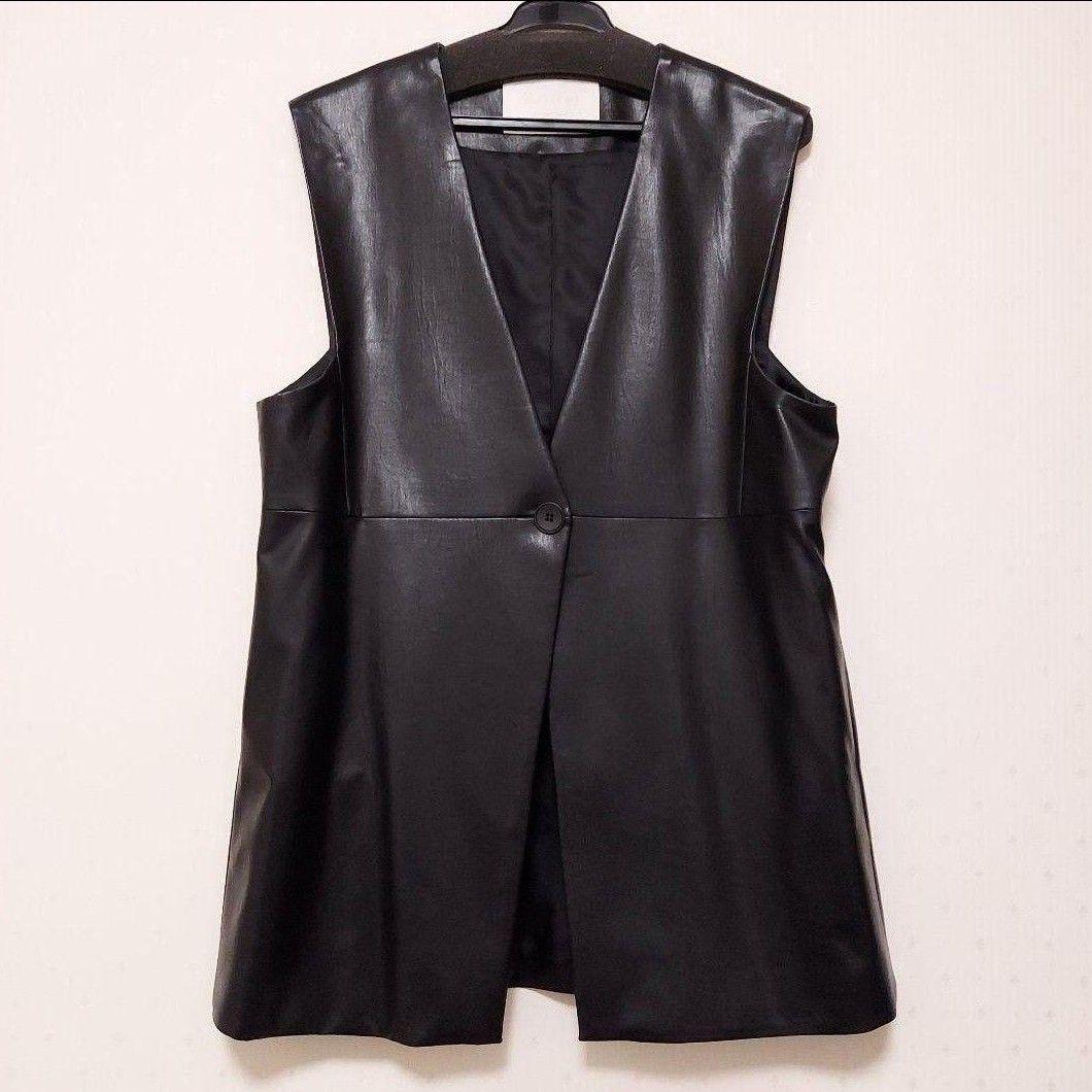 【未使用】Ballsey ジレ レザーライククロス Vネックジレ 36 ブラック