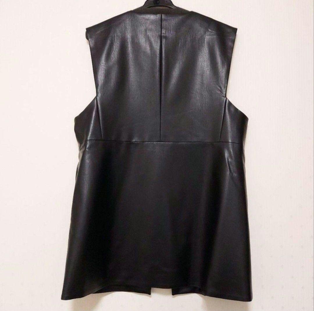 【未使用】Ballsey ジレ レザーライククロス Vネックジレ 36 ブラック