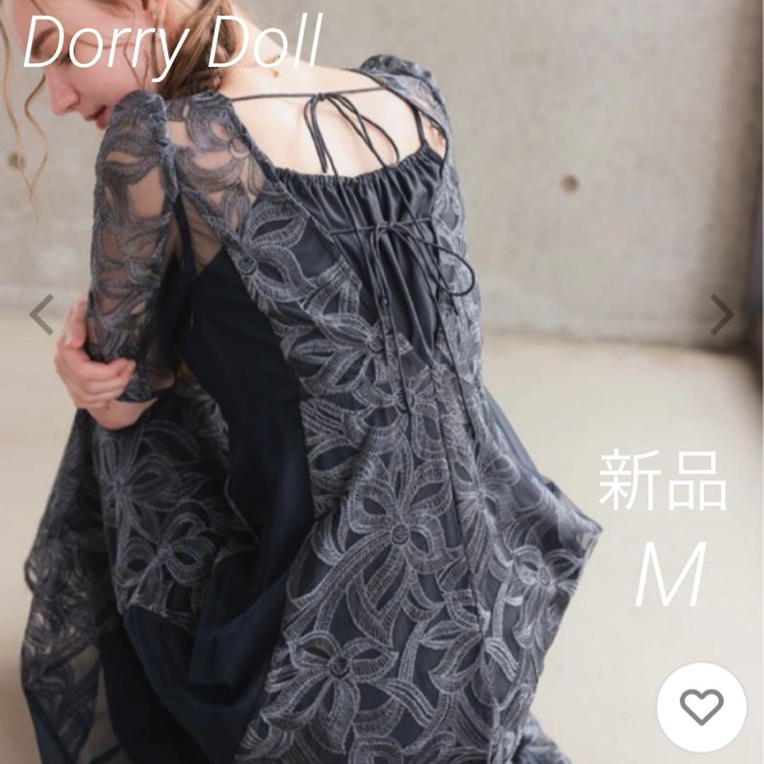 レースワンピース　オケージョン　ドレス　M ネイビー　レース　フレアスカート