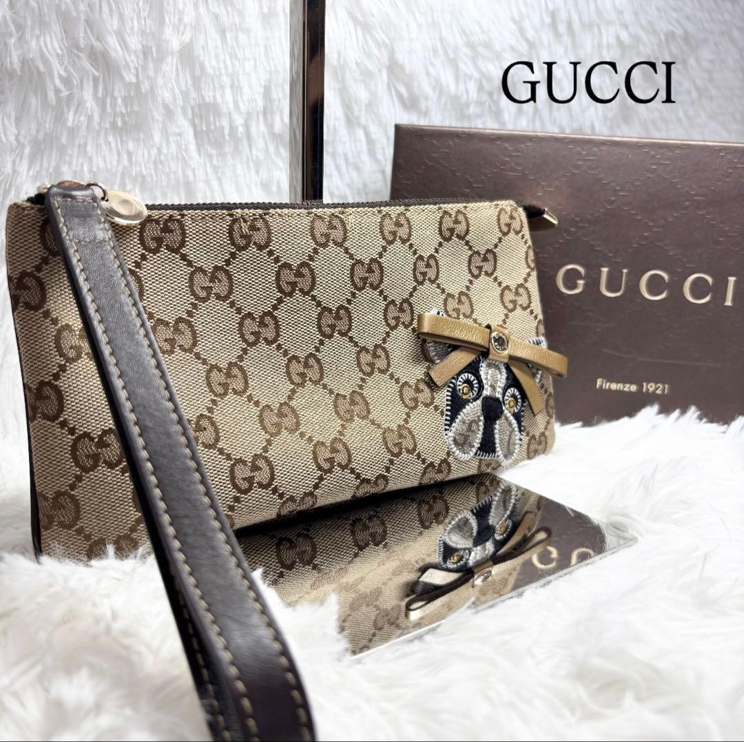 ✨箱あり✨ グッチ GGキャンバス フレンチブル ポーチ ストラップ ベージュ