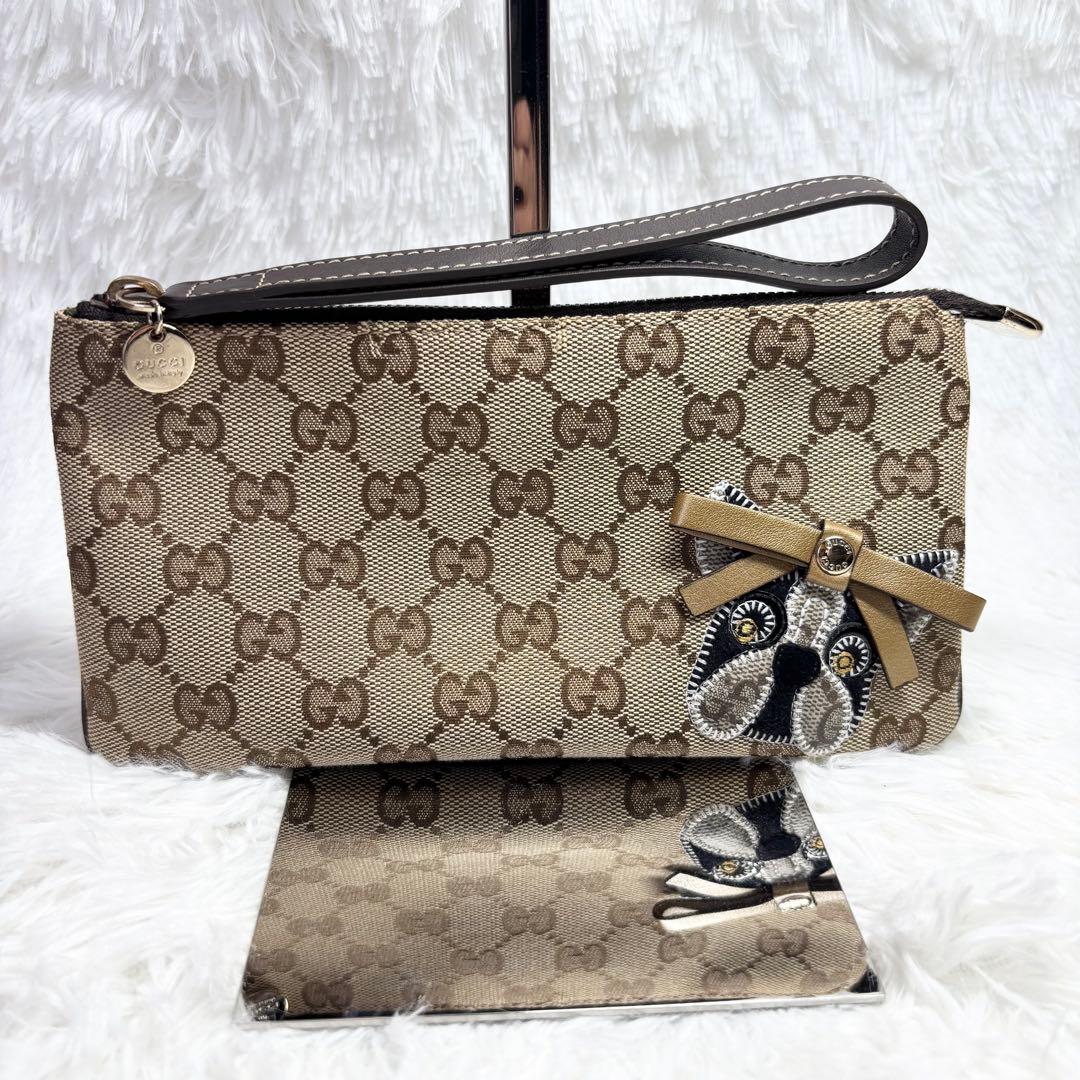✨箱あり✨ グッチ GGキャンバス フレンチブル ポーチ ストラップ ベージュ