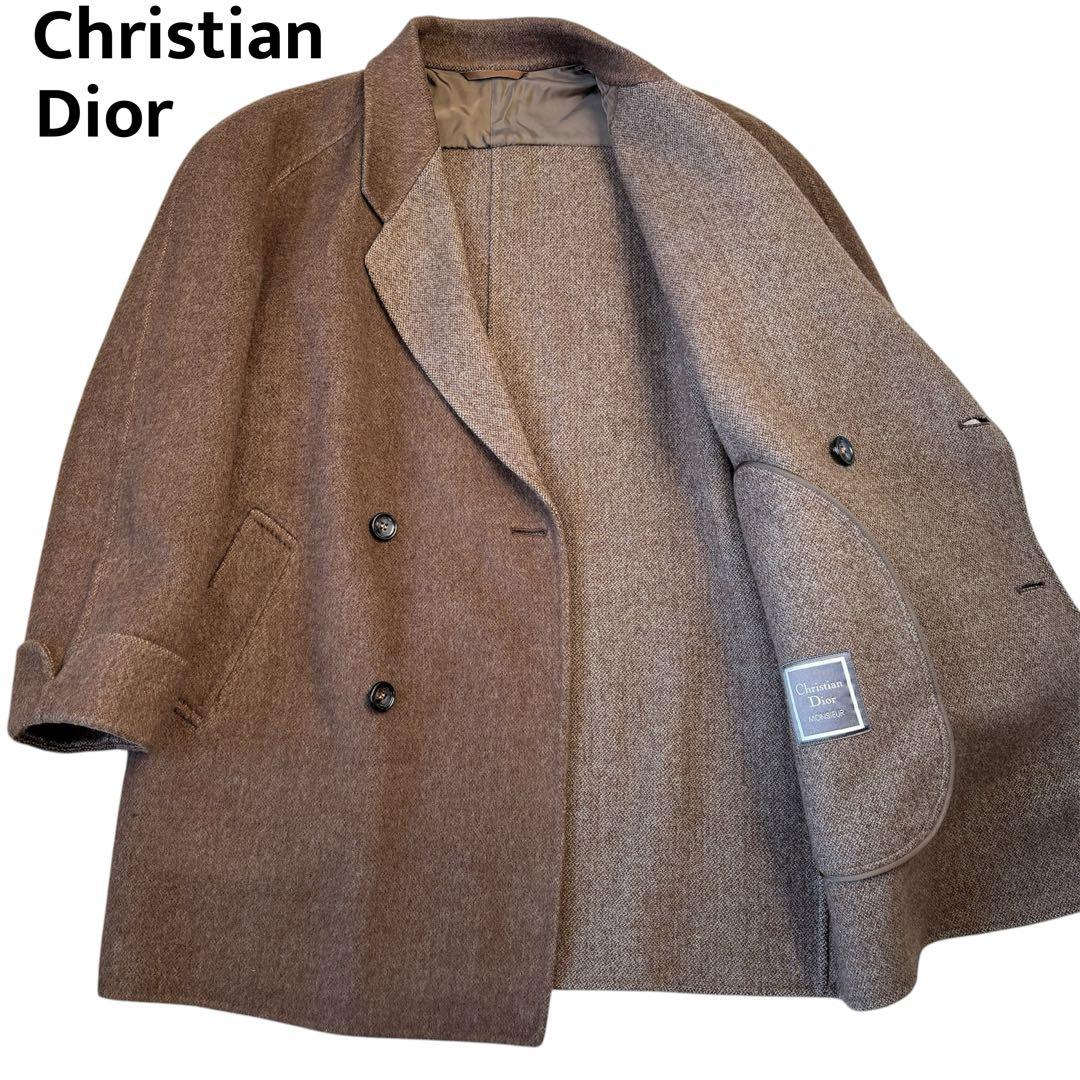 極美品 クリスチャンディオール ダブル ウールコート ブラウン 実質Lサイズ位
