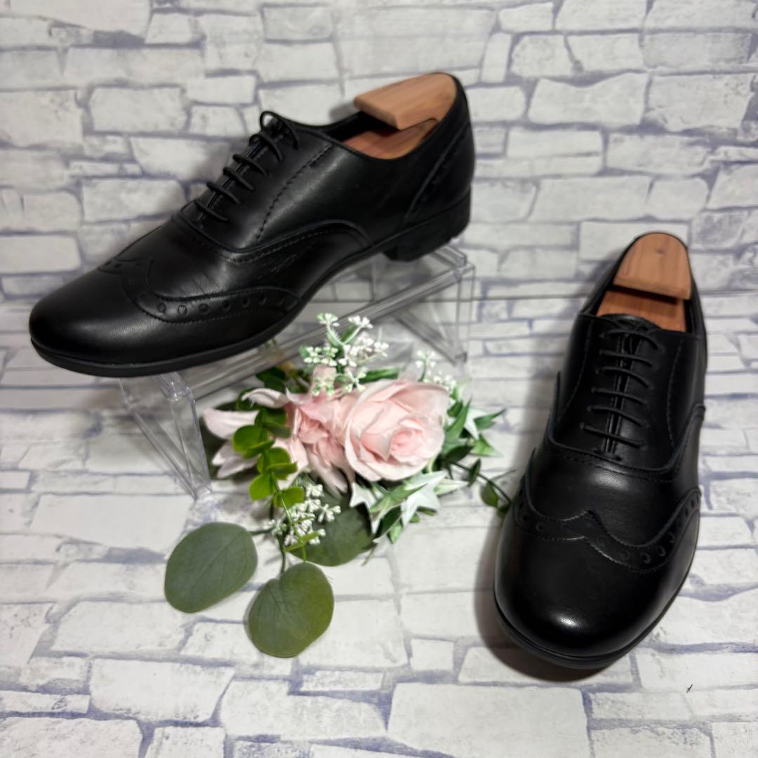 未使用級 トラベルシューズバイショセ ウィングチップレザーマニッシュシューズ 黒