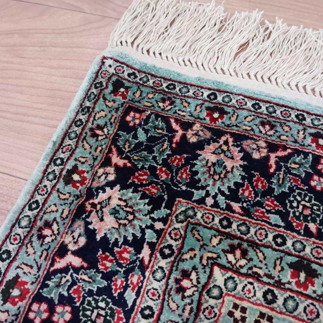 Y3103-2 トルコ製 トルコ絨毯 手織り シルク 91×61㎝ ラグ マット