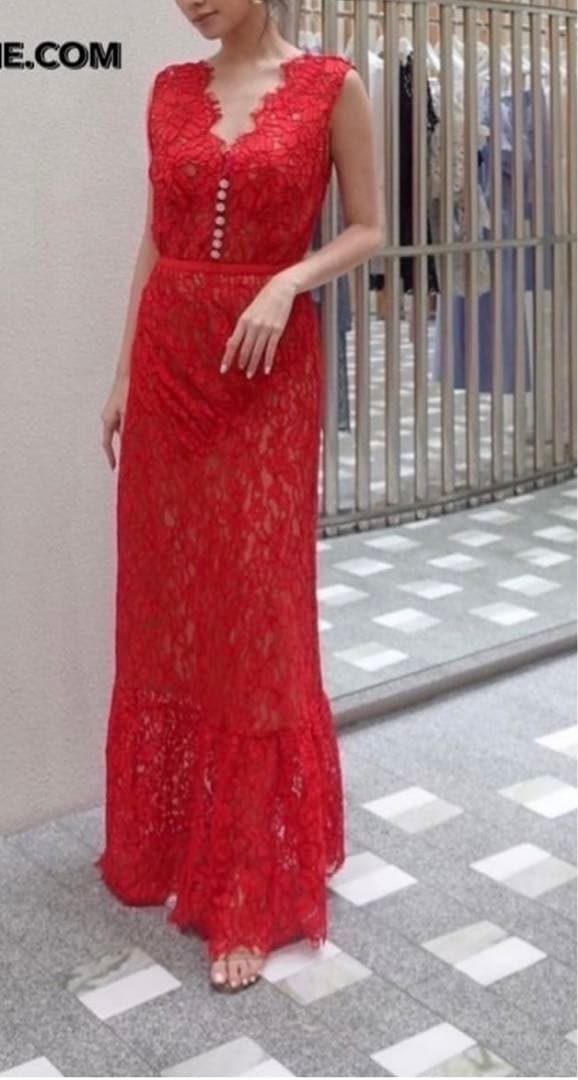 Self portrait赤レース ロングドレス　ワンピUK8