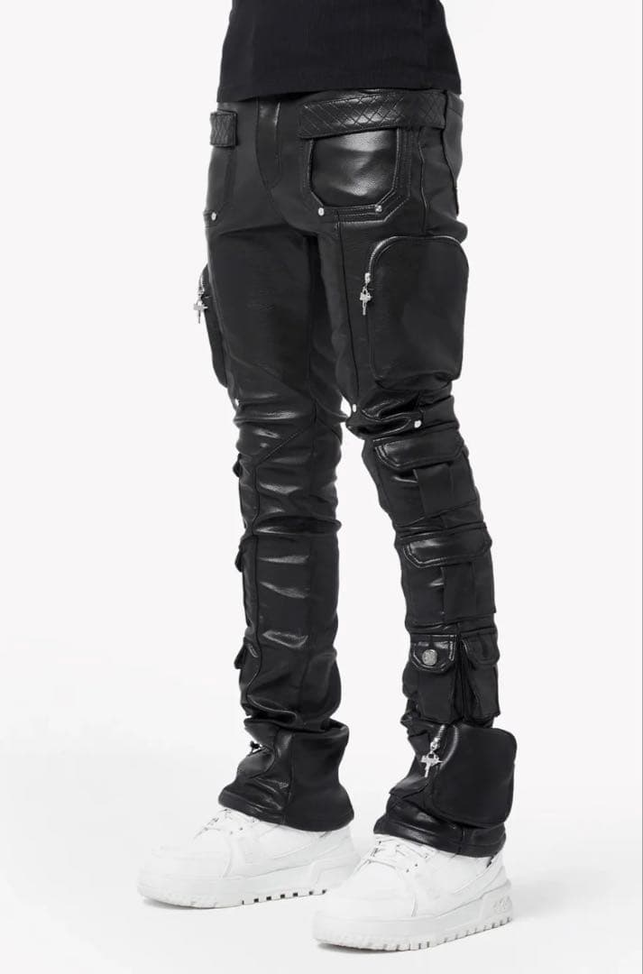 パンツ GUAPI Obsidian Cargo Leather Pants Black