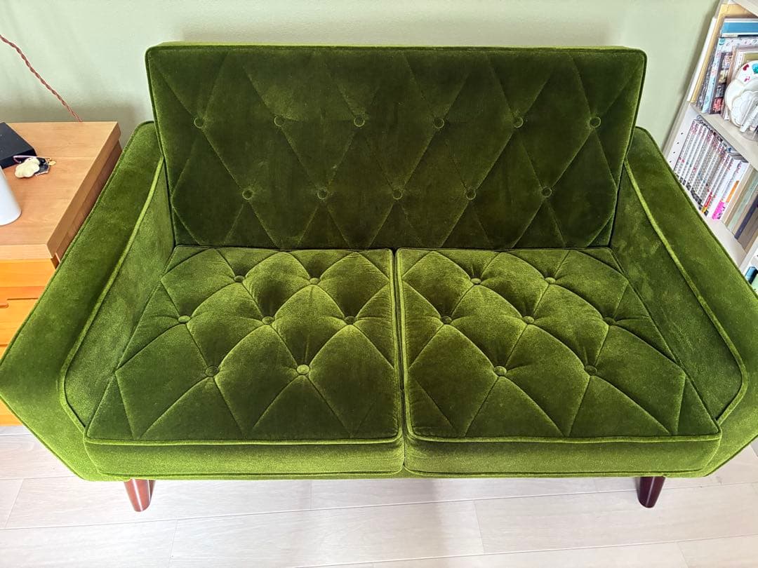 71シェベル様　カリモク60 ソファ 2シーター　2人掛け　モケットグリーン