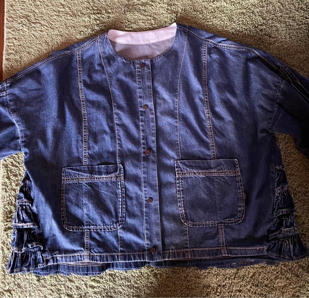 【ayane】デニムジャケット バルーンスリーブ袖　バックフリル