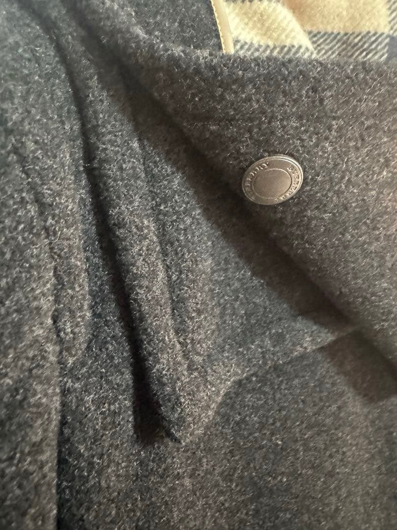 バーバリーロンドン ダッフルコート フード メガチェック　Lサイズ ダークグレー