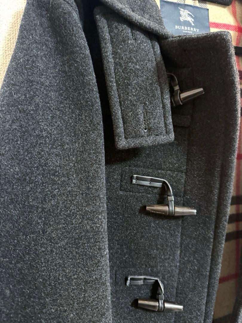 バーバリーロンドン ダッフルコート フード メガチェック　Lサイズ ダークグレー