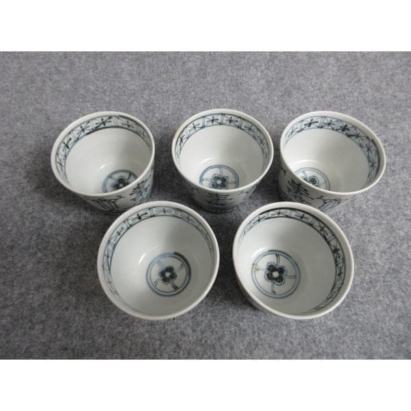 古伊万里染付寿文蕎麦猪口5個 [B28329]