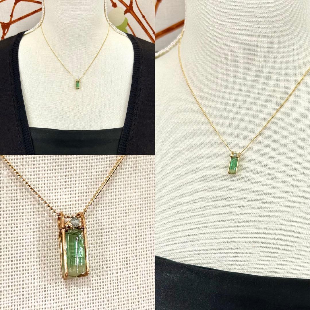 専用ページ☆天然石 グリーン トルマリン原石☆ワイヤーラップ アートジュエリー