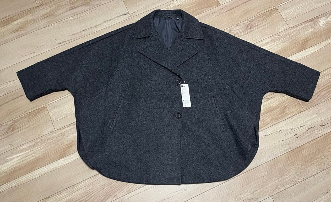 【新品】GU コージーメルトンケープコート M メルトン コート ケープ グレー