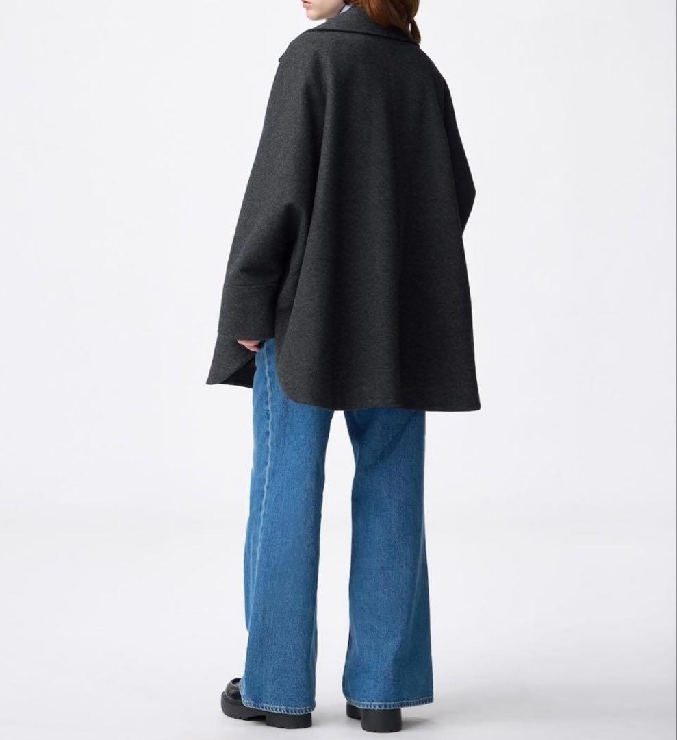 【新品】GU コージーメルトンケープコート M メルトン コート ケープ グレー