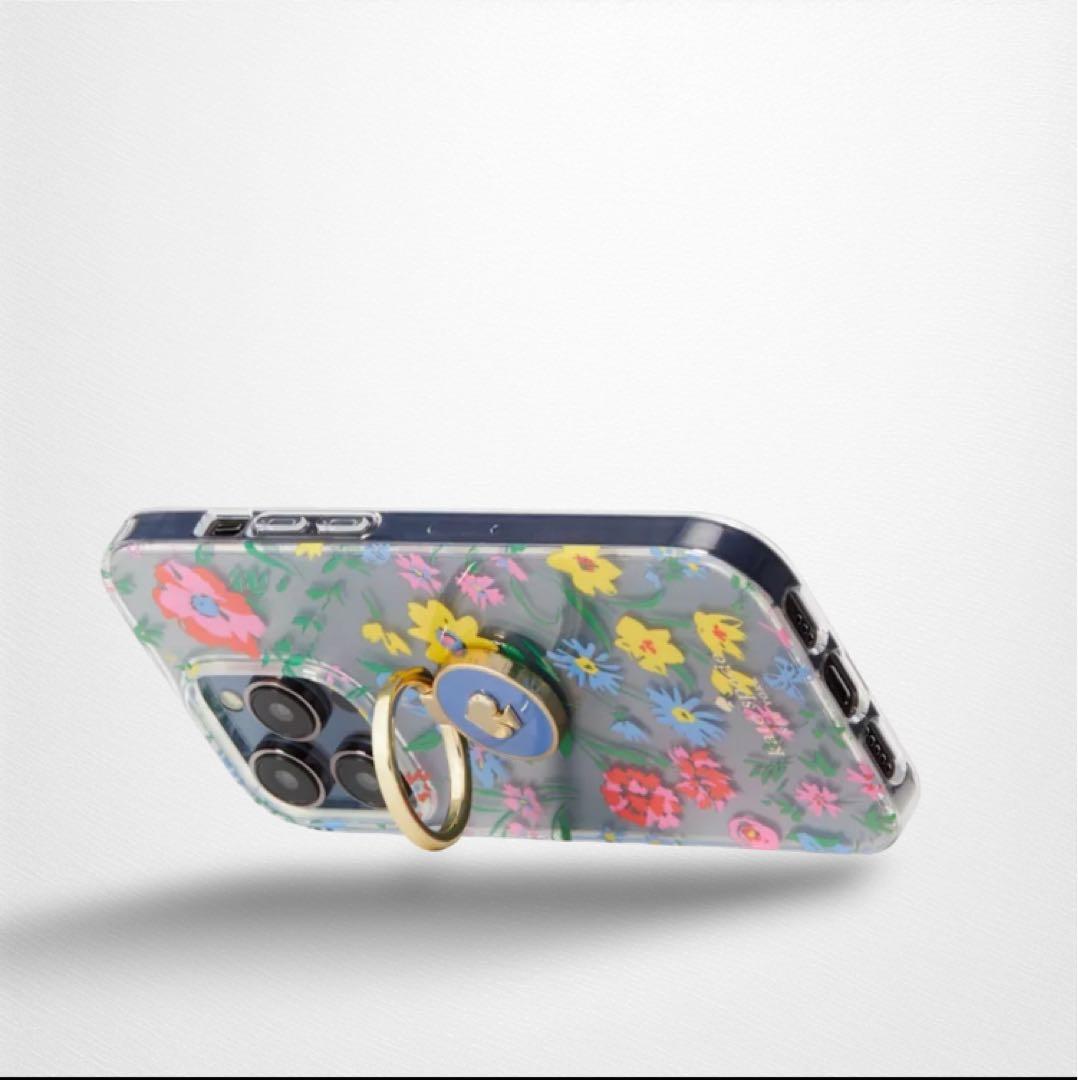 特価☘️ケイトスペードiPhone14Pro対応ケーススマホリング付クリームマルチ