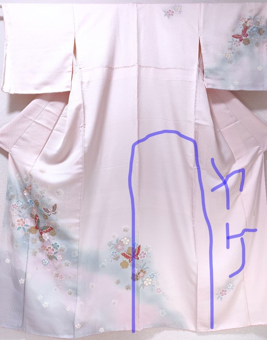 ❰6547❱ フルセット　付け下げ訪問着　作家　山本寛斎　桜　蝶　袋帯　正絹着物