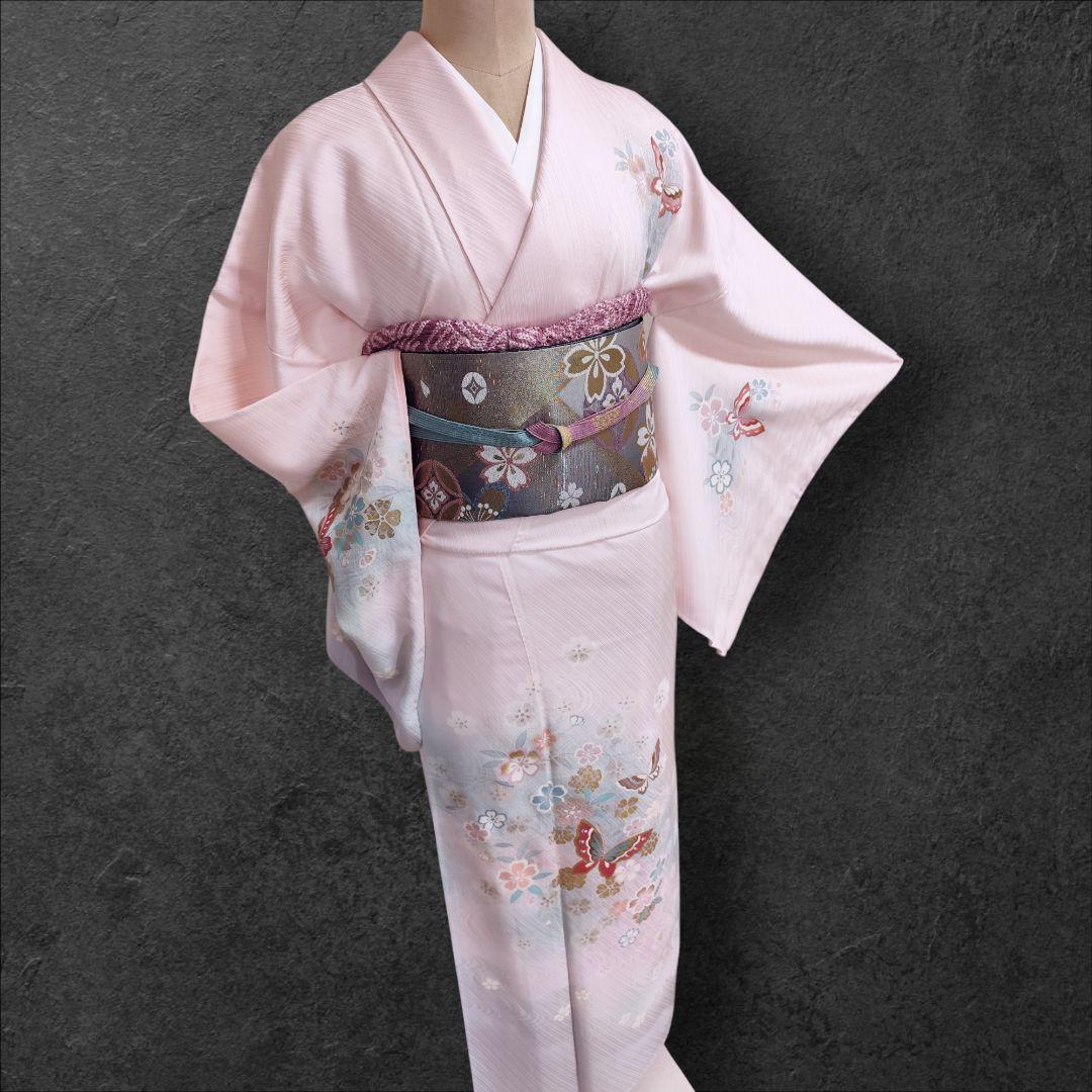 ❰6547❱ フルセット　付け下げ訪問着　作家　山本寛斎　桜　蝶　袋帯　正絹着物