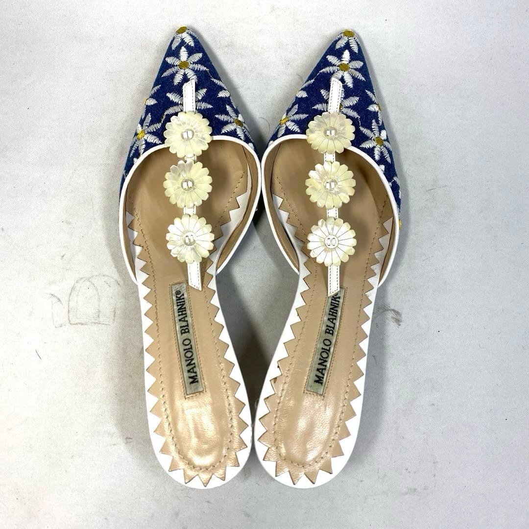 マノロブラニク　花柄　ミュール　サイズ表記「37 1/2」23.5センチ程度