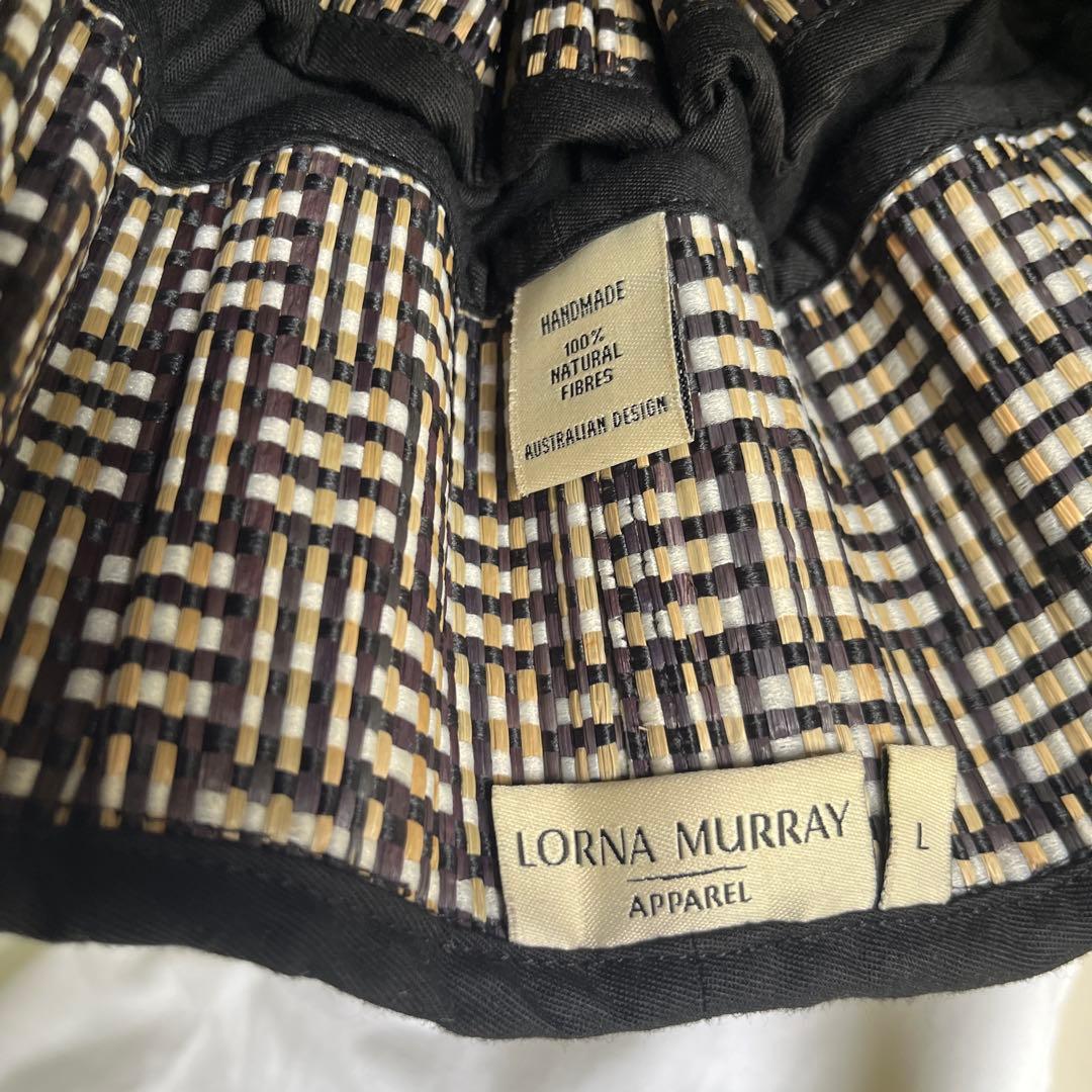 ローナマーレイ　LORNA MURRAY 黒白チェック 麦わら帽子