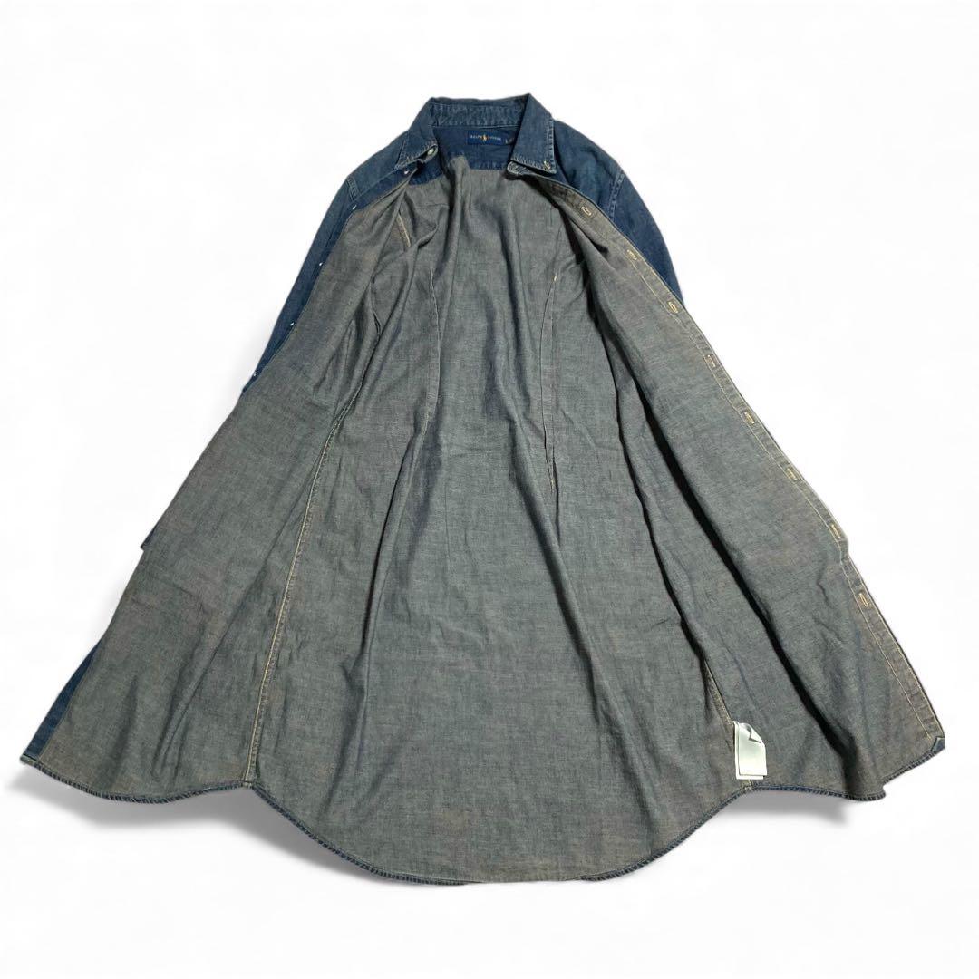 訳あり★ラルフローレン デニムシャツワンピース ポニー刺繍 シェルボタン