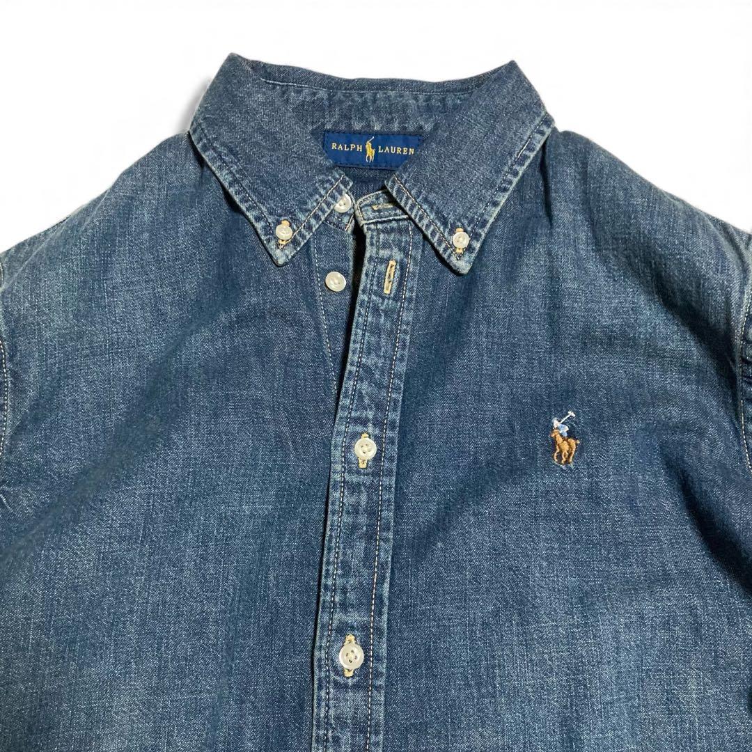 訳あり★ラルフローレン デニムシャツワンピース ポニー刺繍 シェルボタン