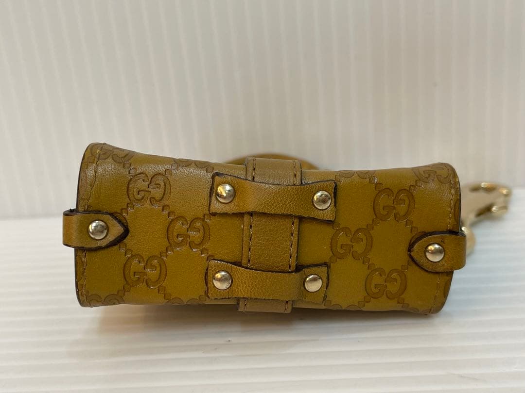 良品 GUCCI グッチ レザーチャーム マイクロバッグ キーホルダー GG