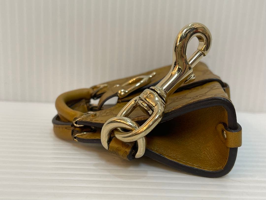 良品 GUCCI グッチ レザーチャーム マイクロバッグ キーホルダー GG