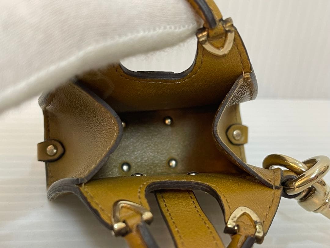 良品 GUCCI グッチ レザーチャーム マイクロバッグ キーホルダー GG