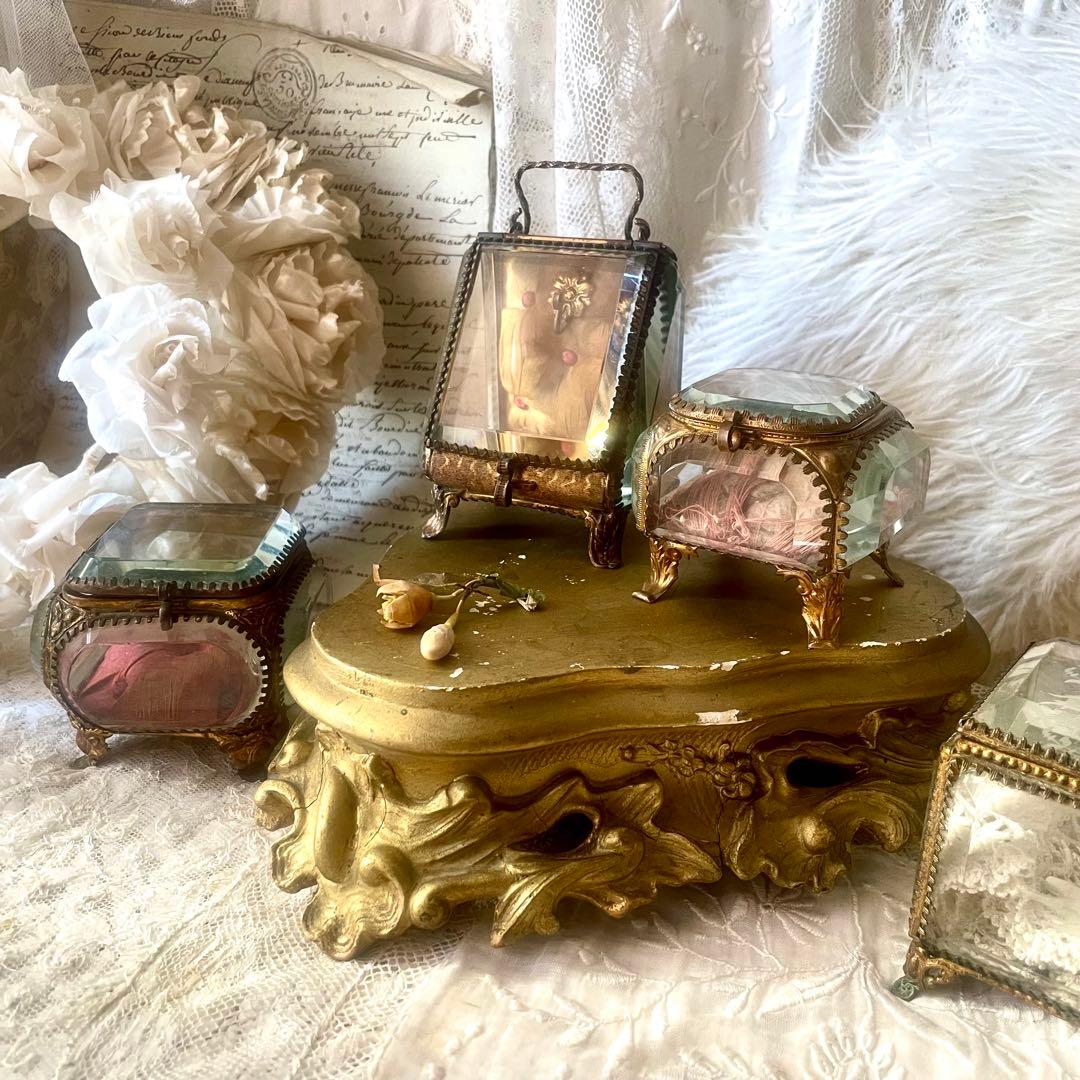 あけみん　ベベルガラス懐中時計ケースジュエリーボックスフランスアンティーク