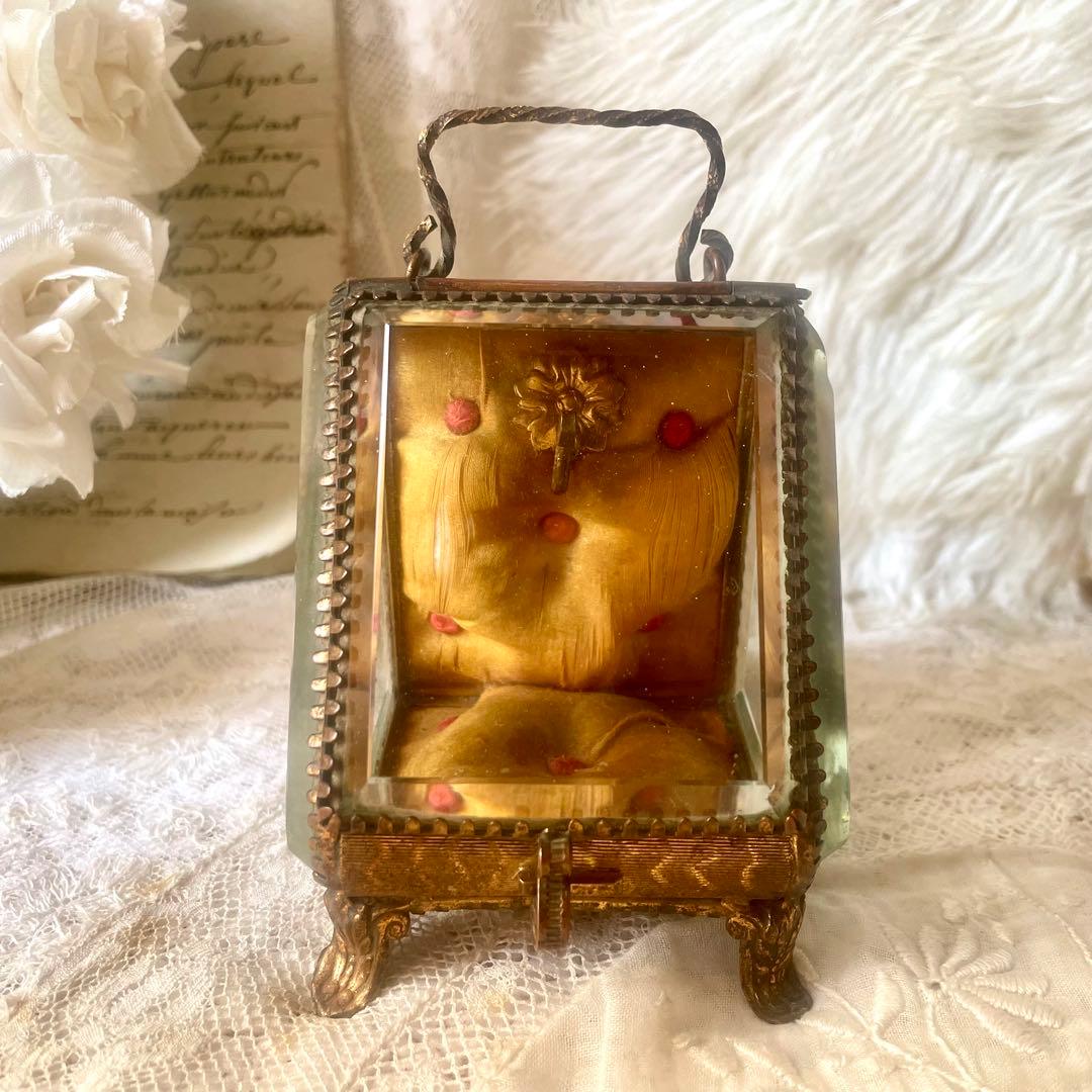 あけみん　ベベルガラス懐中時計ケースジュエリーボックスフランスアンティーク