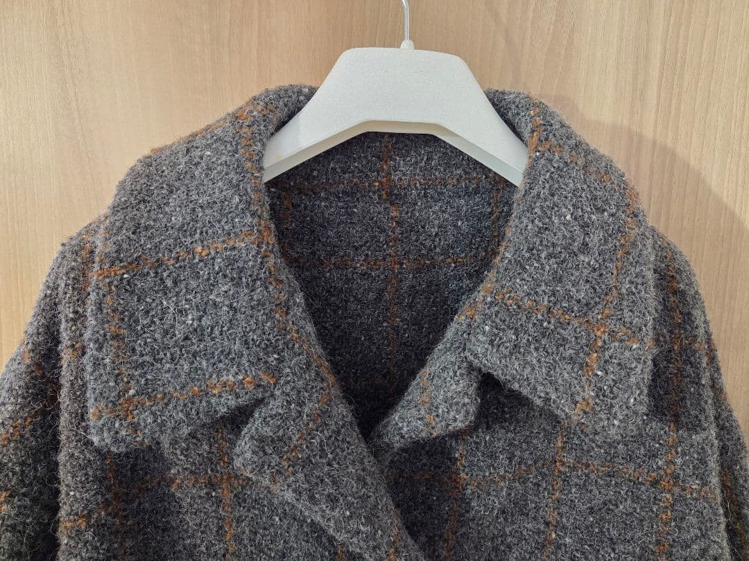 美品 ! D-due デ・ドゥエ チェック柄ウール混ジャケットコート