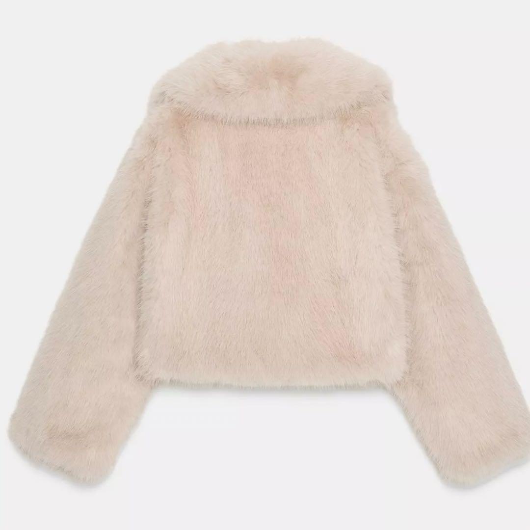 ZARA フェイクファーショートコートラペルカラー XS 新品 エクリュ