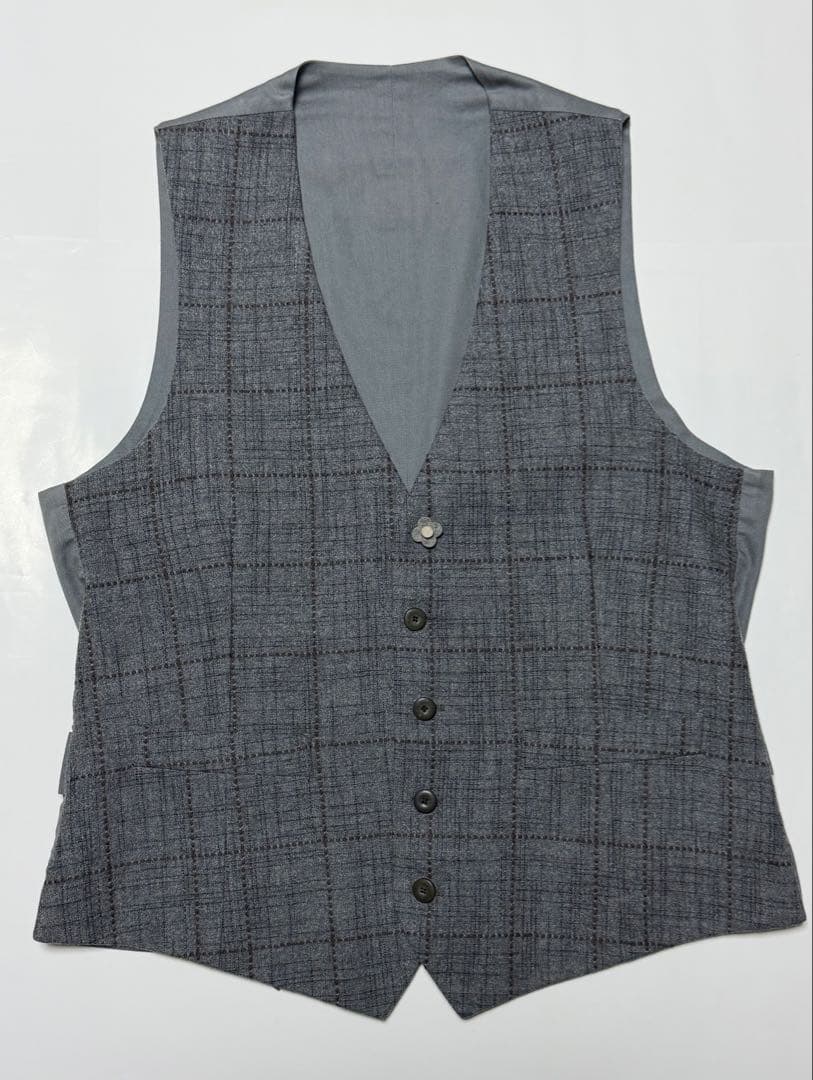 【美品】 LARDINI ウール素材ジレ46イタリア製(グレーブラウンチェック)