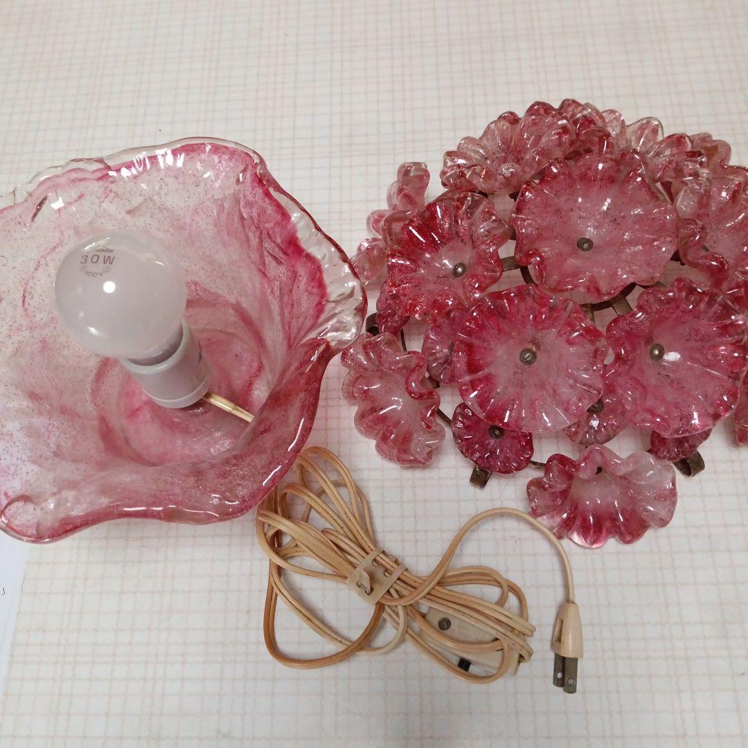 昭和レトロ　岩田工芸ガラス　電気スタンド　ピンク　花束　アンティーク