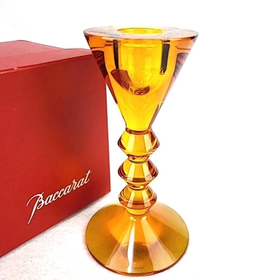 ▽美品▽バカラ　ベガ　キャンドルスタンド　ろうそく立て　箱つき　アンバー 9