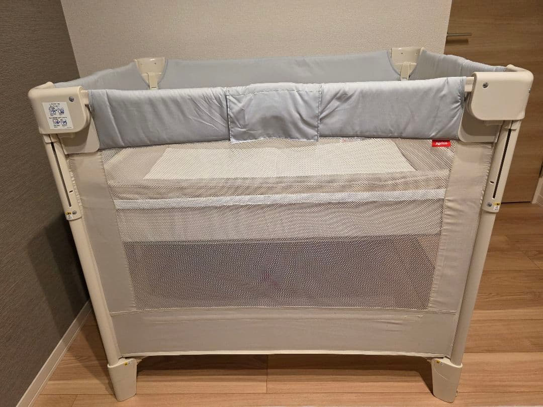 【美品】Aprica ココネルエアー AB ベビーベッド ホワイトグレー