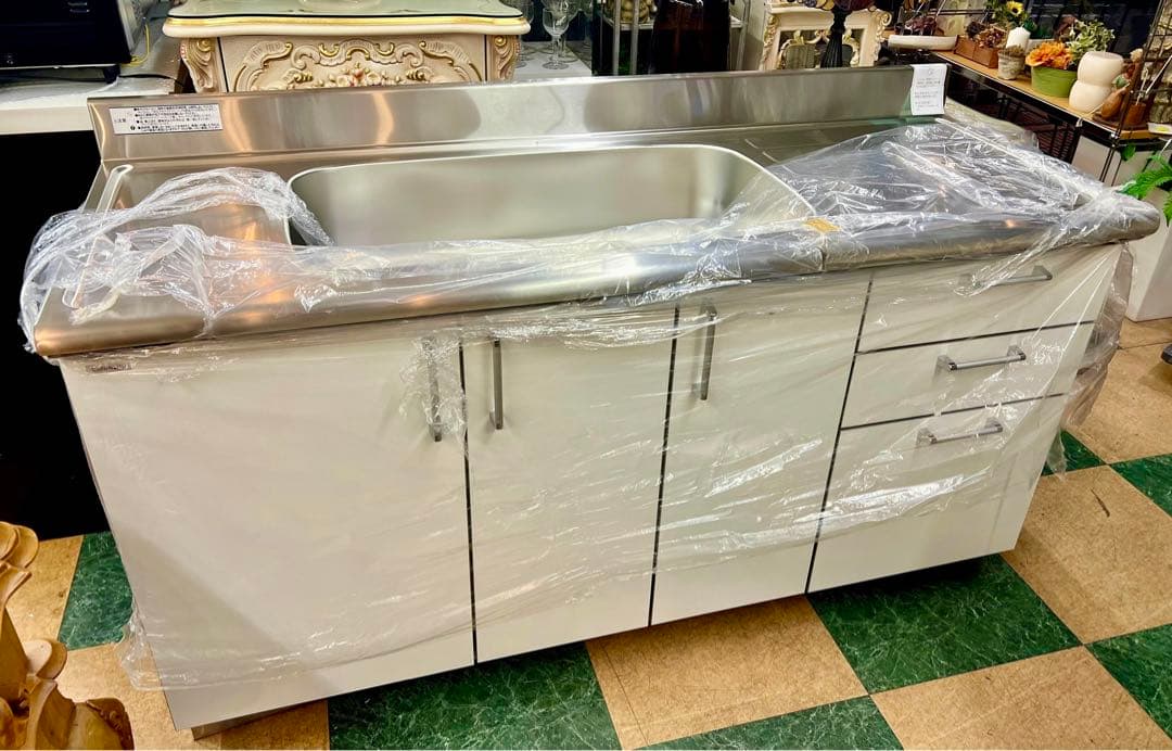 【地域限定無料配送】ステンレススチール シンク一体型キッチン収納