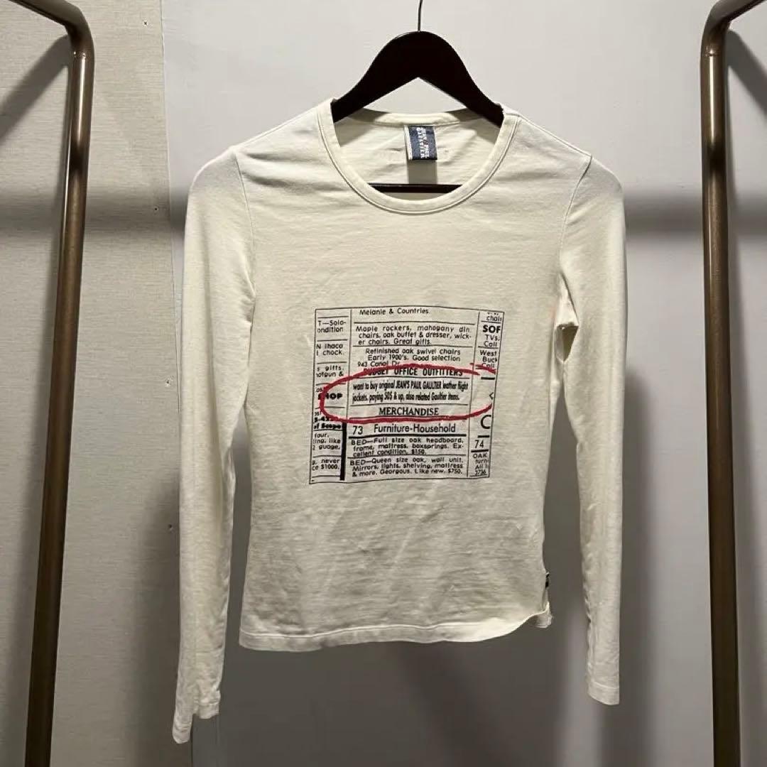 ホワイト 長袖 Tシャツ テキストデザイン　ゴルチェ　archive