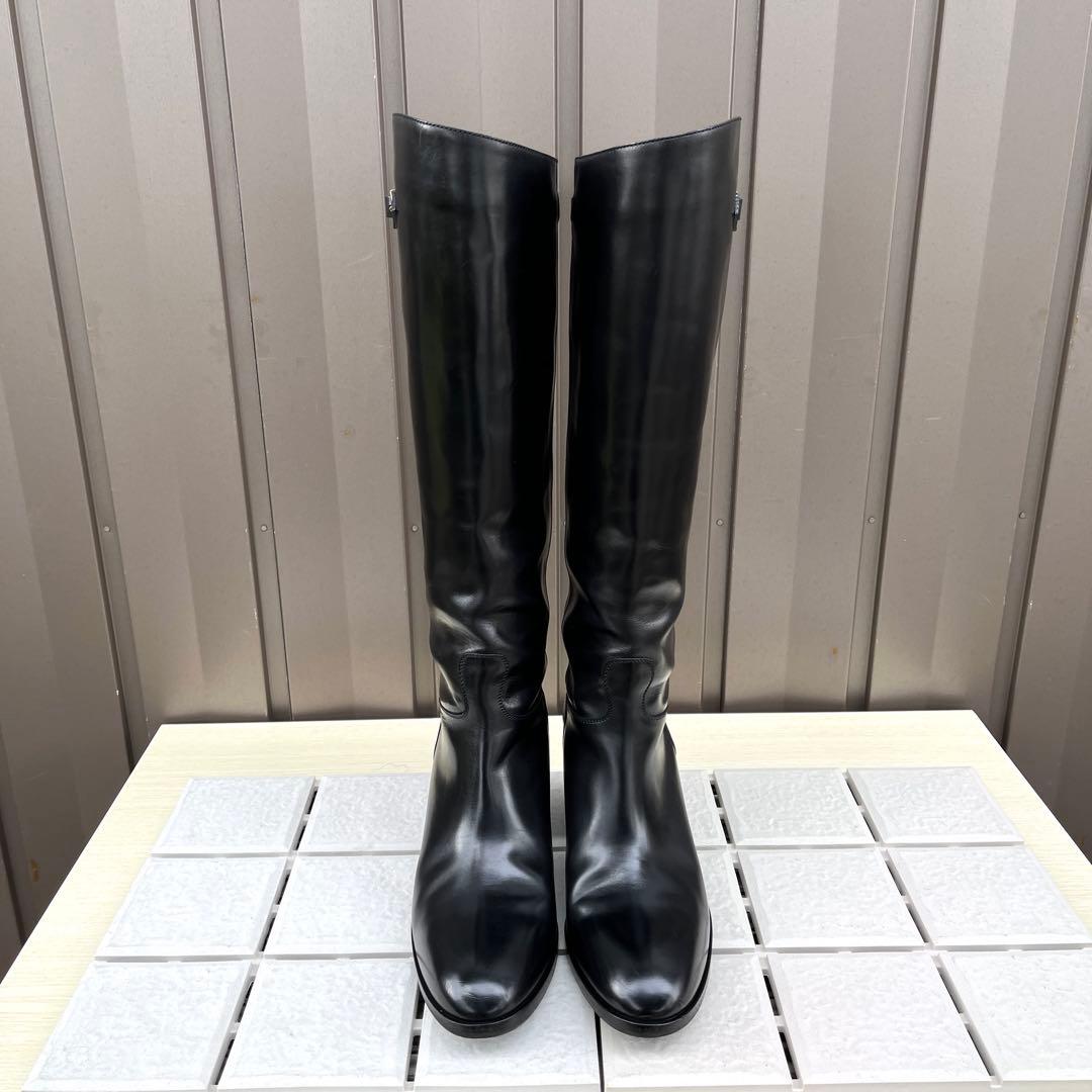 38 SARTORE ロングブーツ　黒　ジョッキーブーツ　レザー　24.5