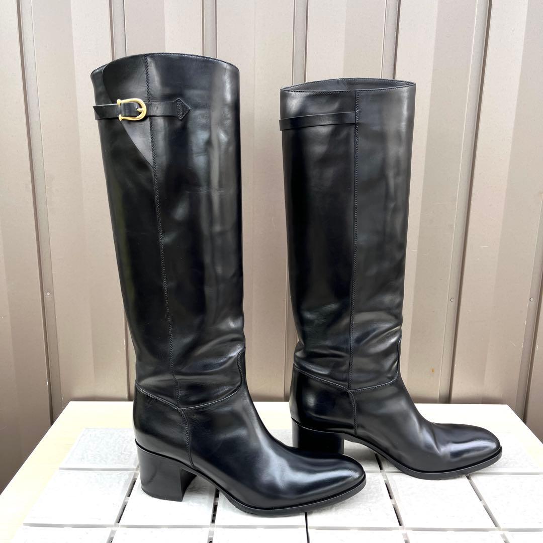 38 SARTORE ロングブーツ　黒　ジョッキーブーツ　レザー　24.5