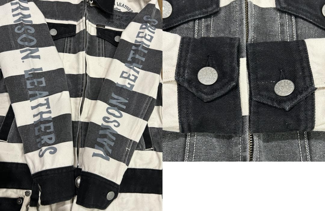 ＊VANSON バック刺繍 囚人 ボーダー つなぎ オールインワン バイカー S