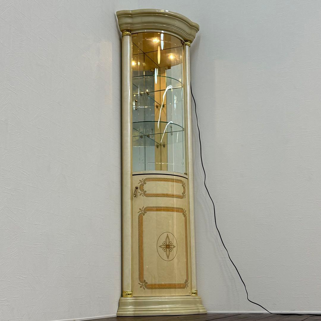 H112K68d イタリア製 コーナーキャビネット ミラーバック ロココ調