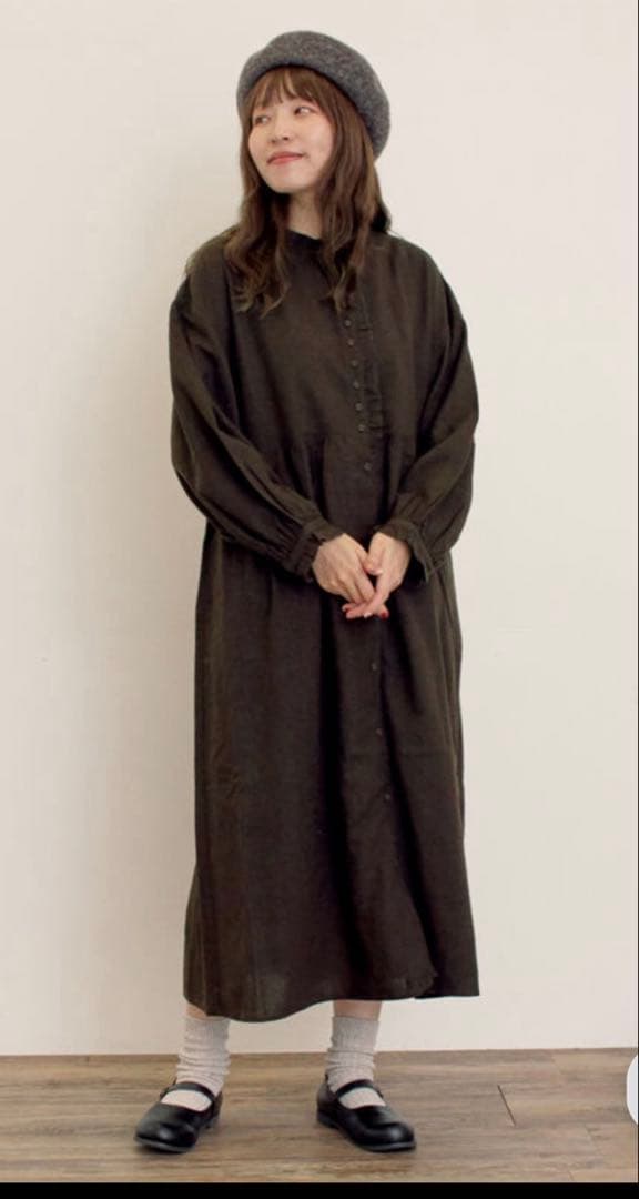 ミユキ様　Cross×Linenフリルワンピース サマンサモスモスM チャコール