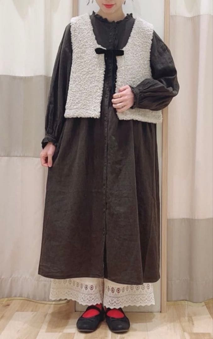 ミユキ様　Cross×Linenフリルワンピース サマンサモスモスM チャコール